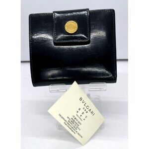 Authentic BULGARI Classico Black Patent Leather Bifold Wallet Bvlgari Italy Made